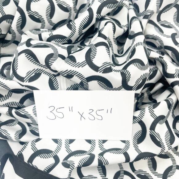 2/$30 NEW White Black Square Printed Silky Fashion Scarf Geometric Chain Links - Picture 5 of 7